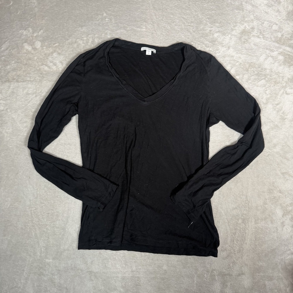 Standard James Perse Women’s Size 2 M Black V Neck Long Sleeve Top Made USA